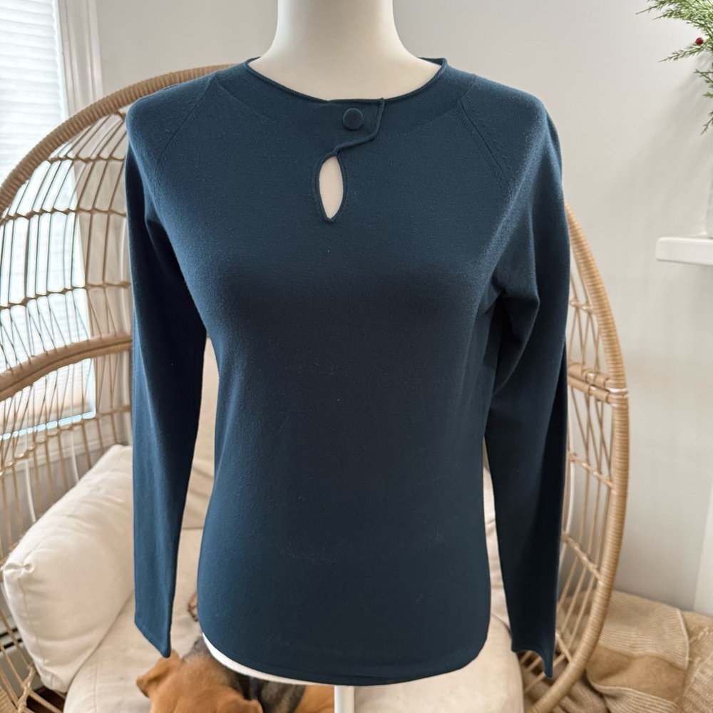 Per Se Teal Keyhole Neck Knit Top Long Sleeve Size XS